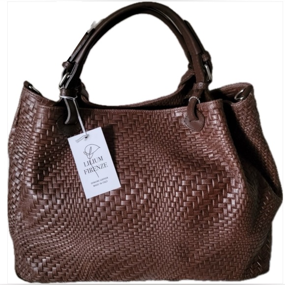 Lilium Firenze Handbags - Woven Genuine Leather Tote Bag in Brown